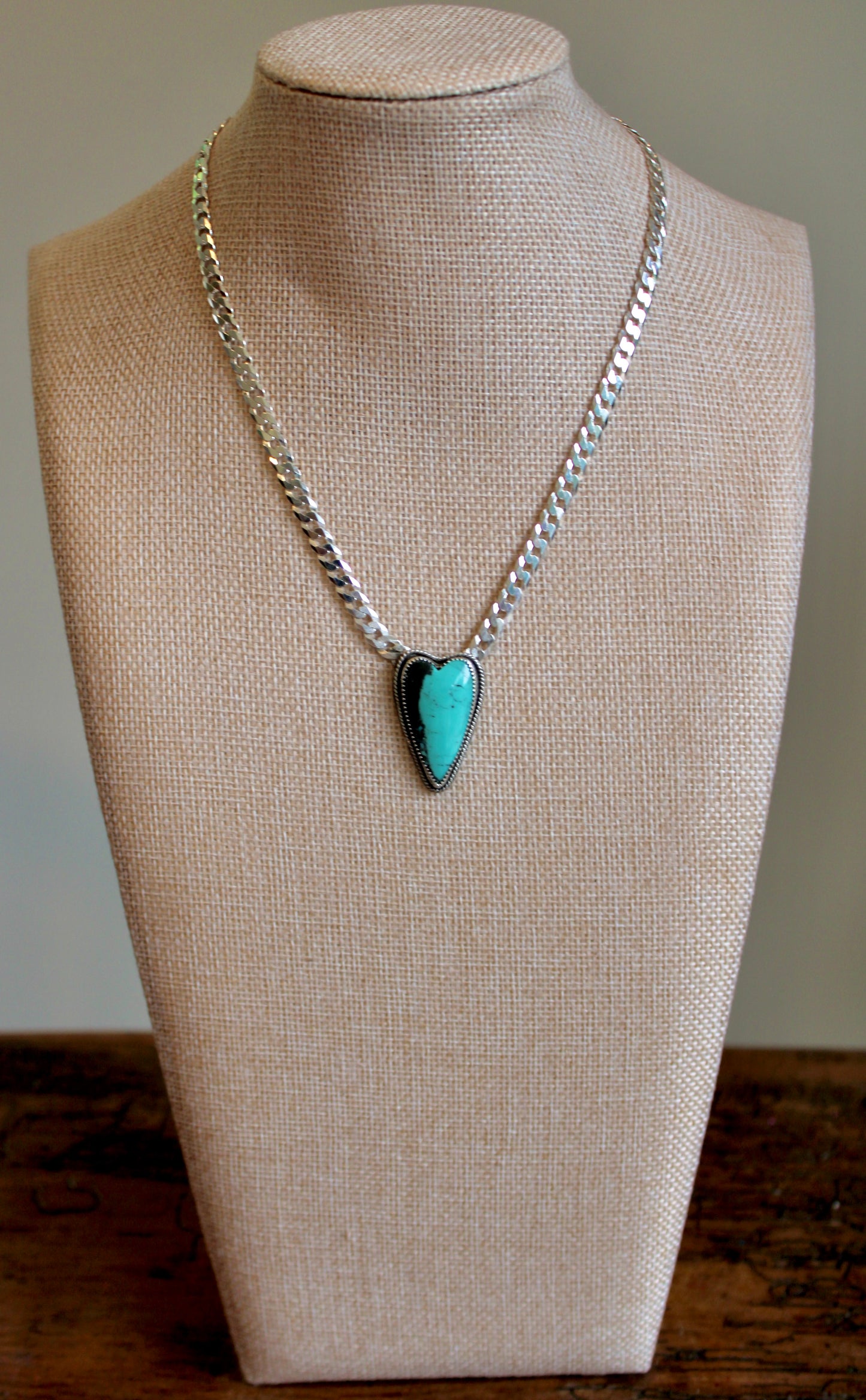 Turquoise Heart Curb Chain Necklace