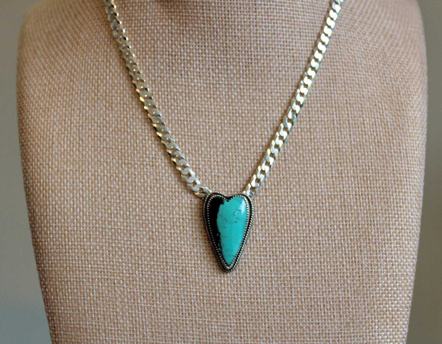 Turquoise Heart Curb Chain Necklace
