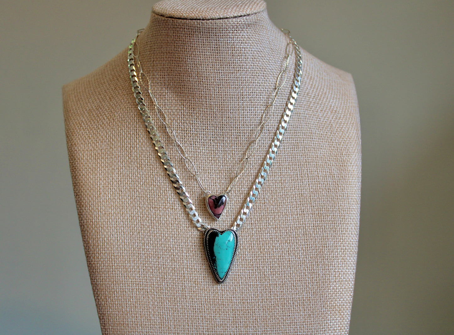 Turquoise Heart Curb Chain Necklace