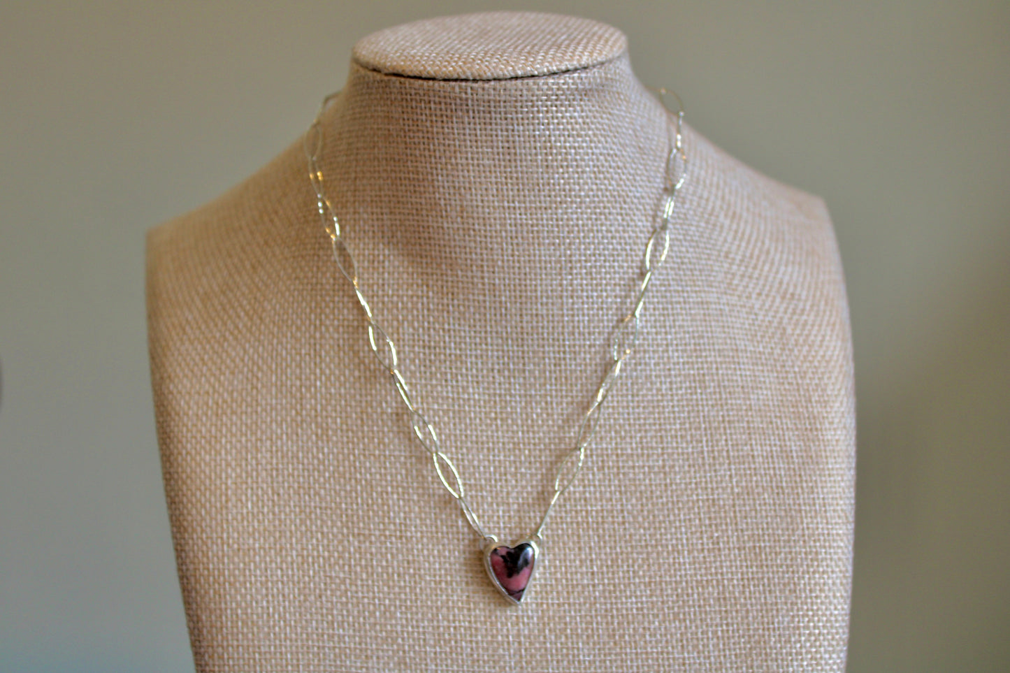 Pink Rhodonite Heart Choker Necklace