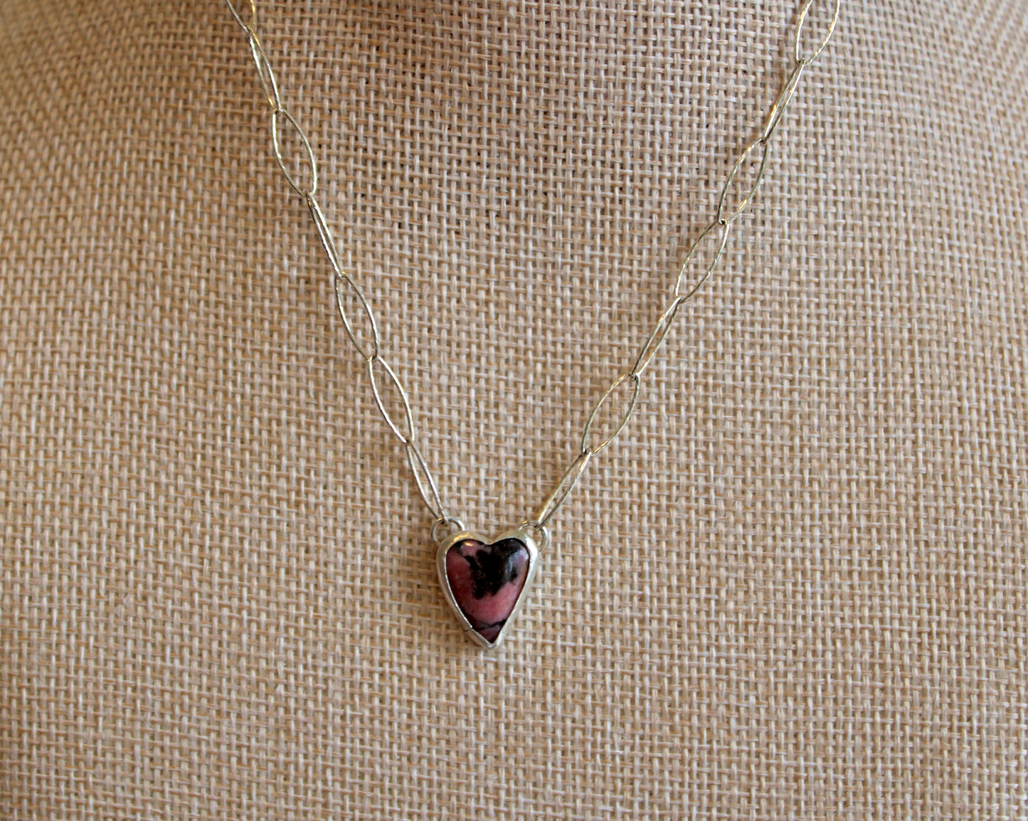 Pink Rhodonite Heart Choker Necklace