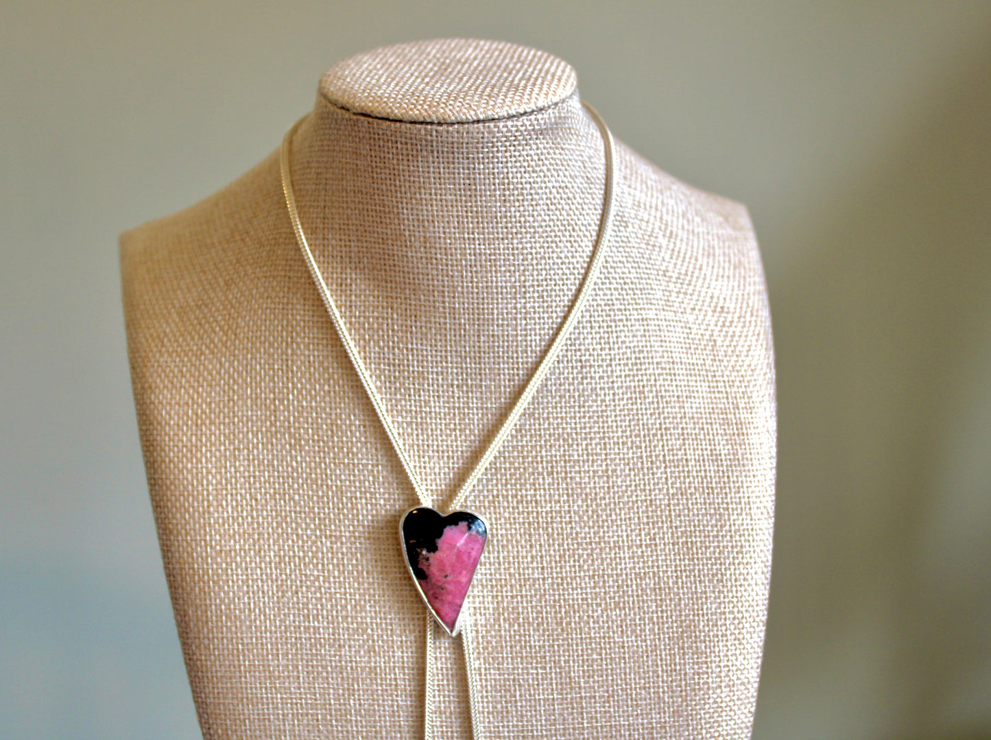 Pink Rhodonite Heart Bolo Necklace