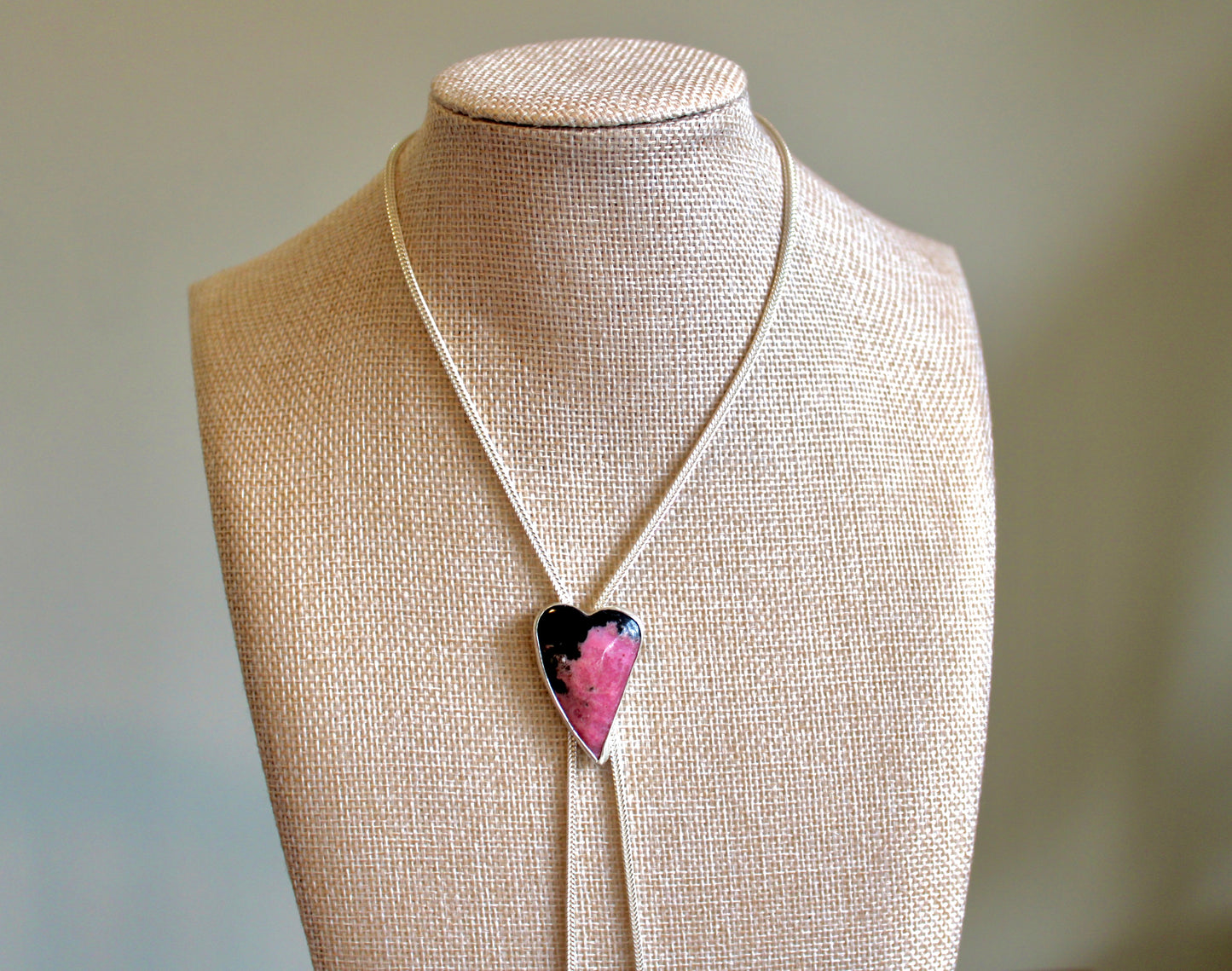 Pink Rhodonite Heart Bolo Necklace