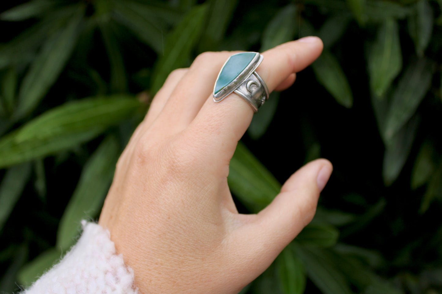 Size 7.5-Wave Jasper Ring with Moon and Star Ring band