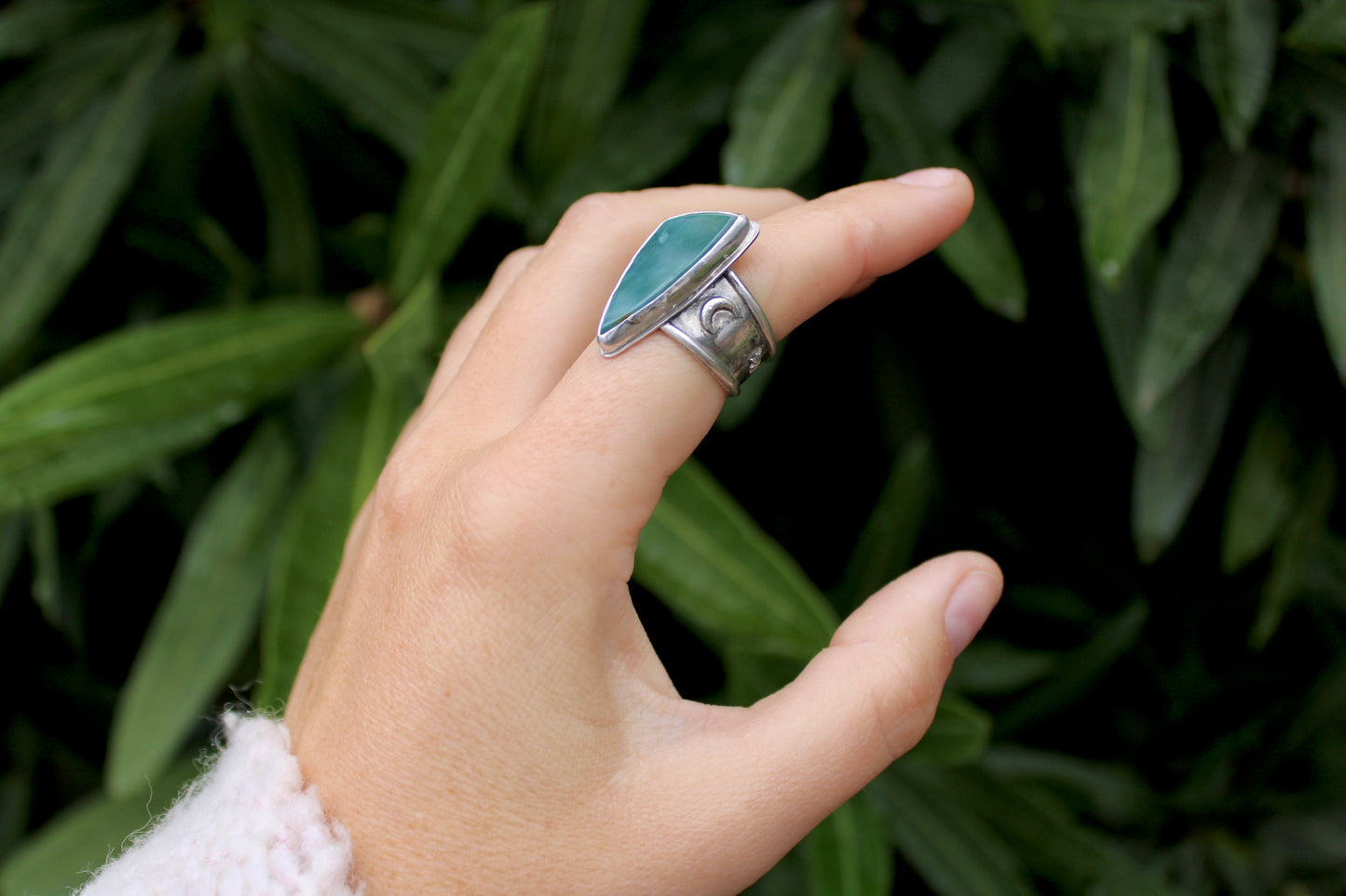 Size 7.5-Wave Jasper Ring with Moon and Star Ring band