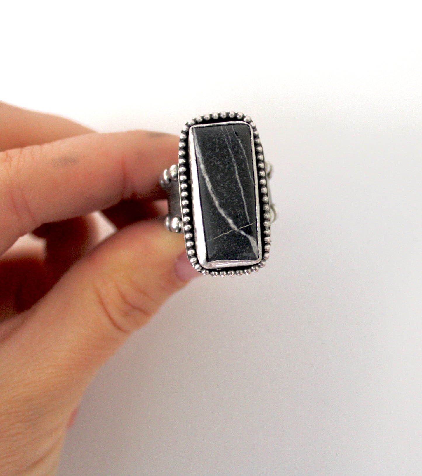 Size 8.5 White Buffalo Turquoise beaded ring