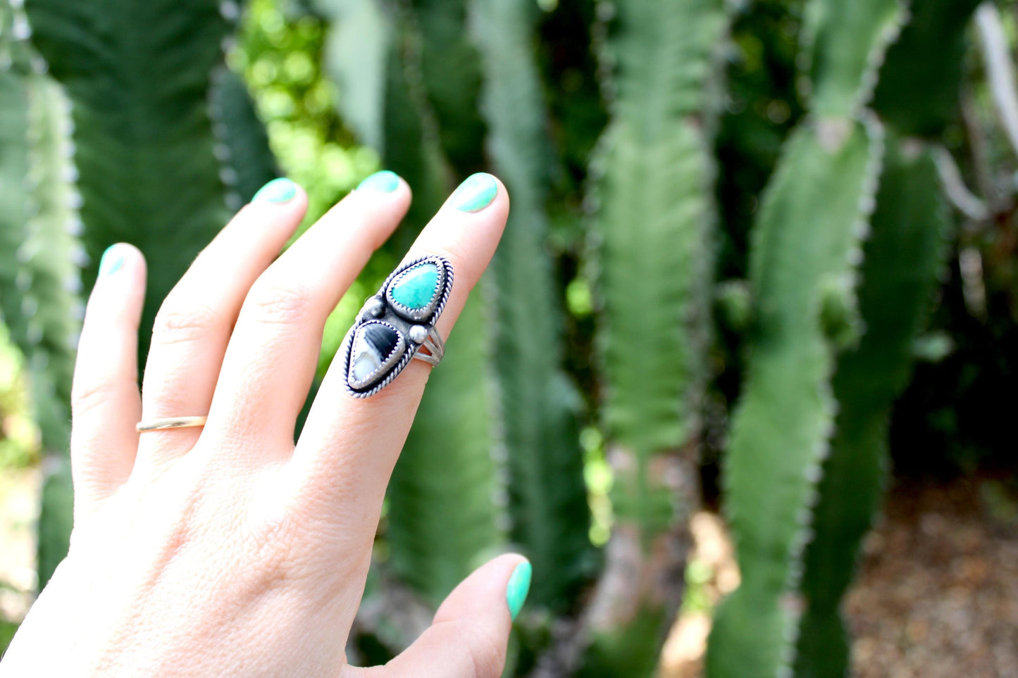 Size 6.5 -Sterling Silver double Turquoise Ring