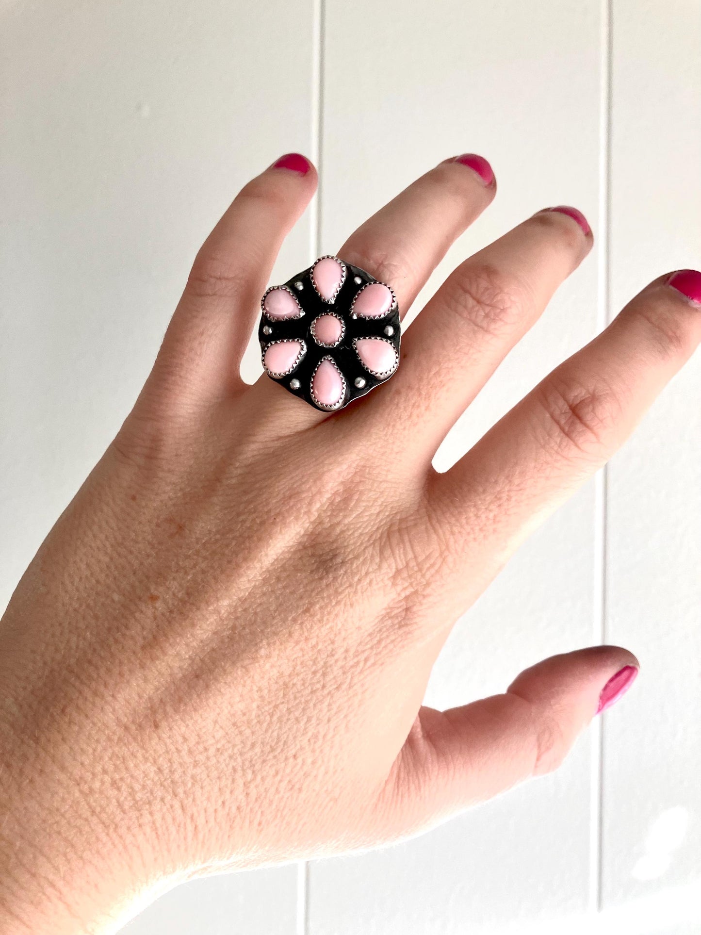 Size 6.5 -Sterling Silver Pink Flower Ring