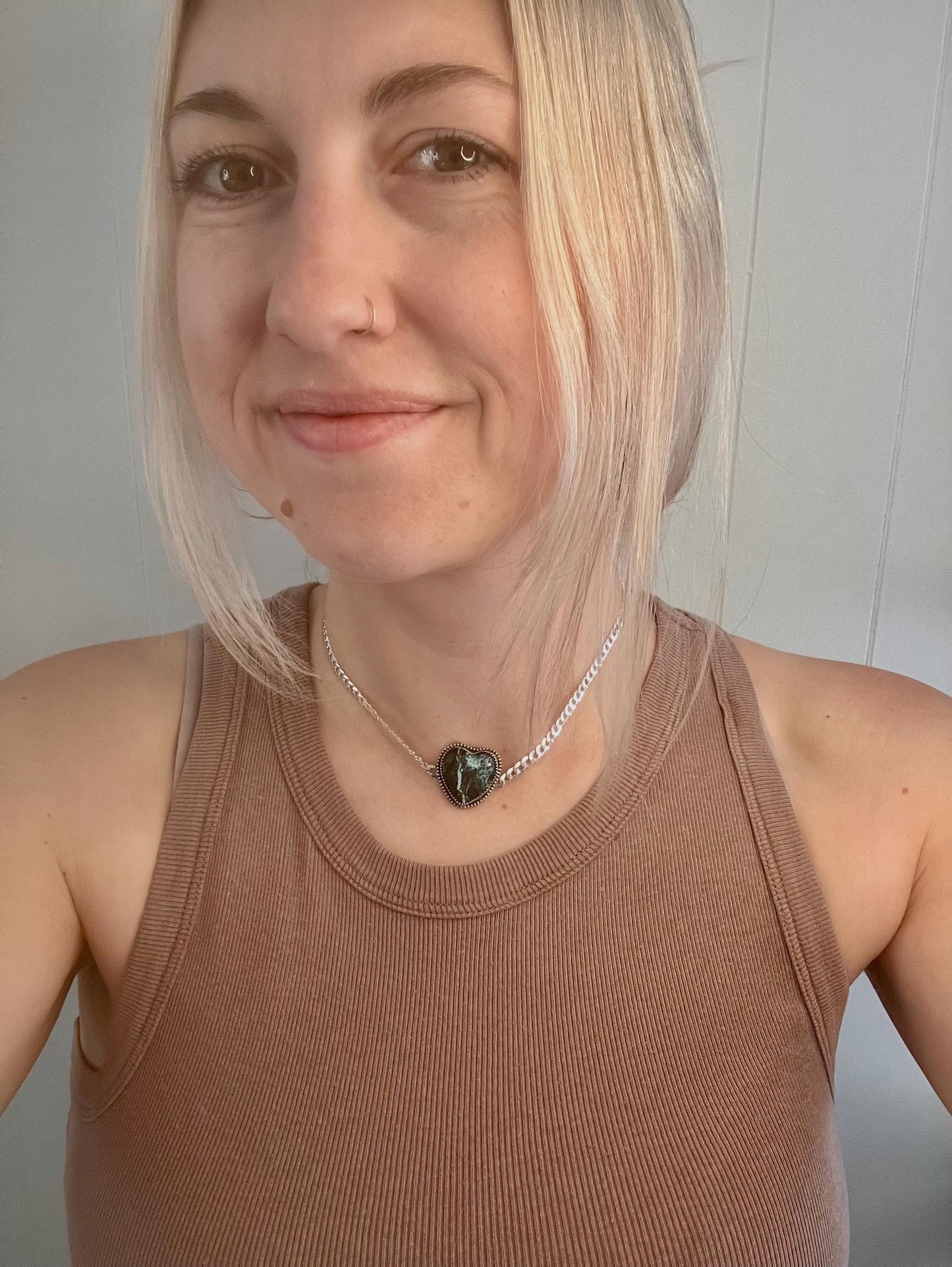 Heart Choker with Hubei Turquoise, Sterling Silver