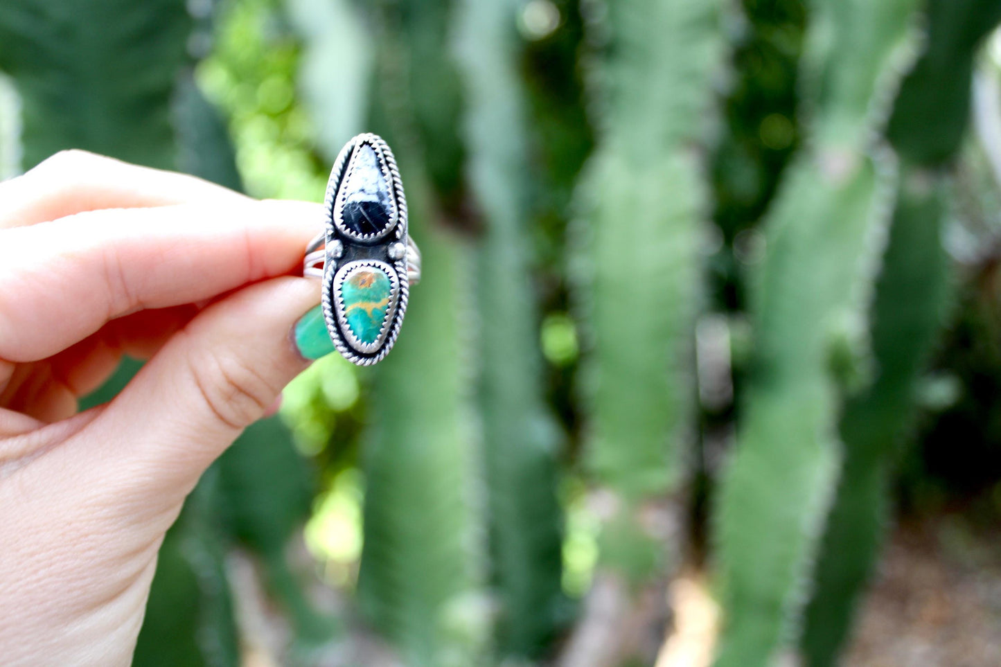 Size 6- Sterling Silver double Turquoise Ring