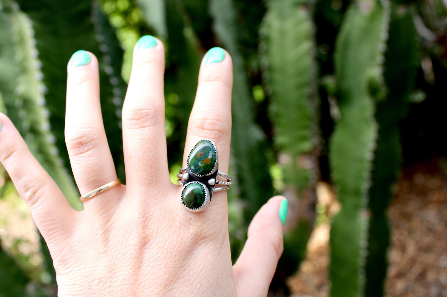 Size 9 -Sterling Silver double Turquoise Ring