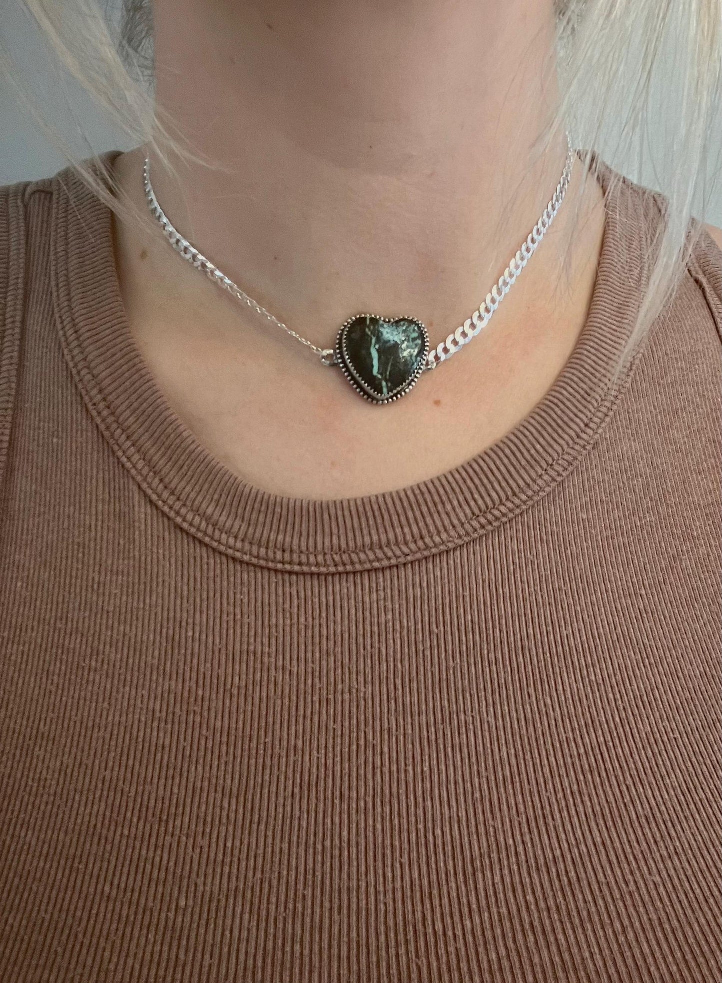 Heart Choker with Hubei Turquoise, Sterling Silver