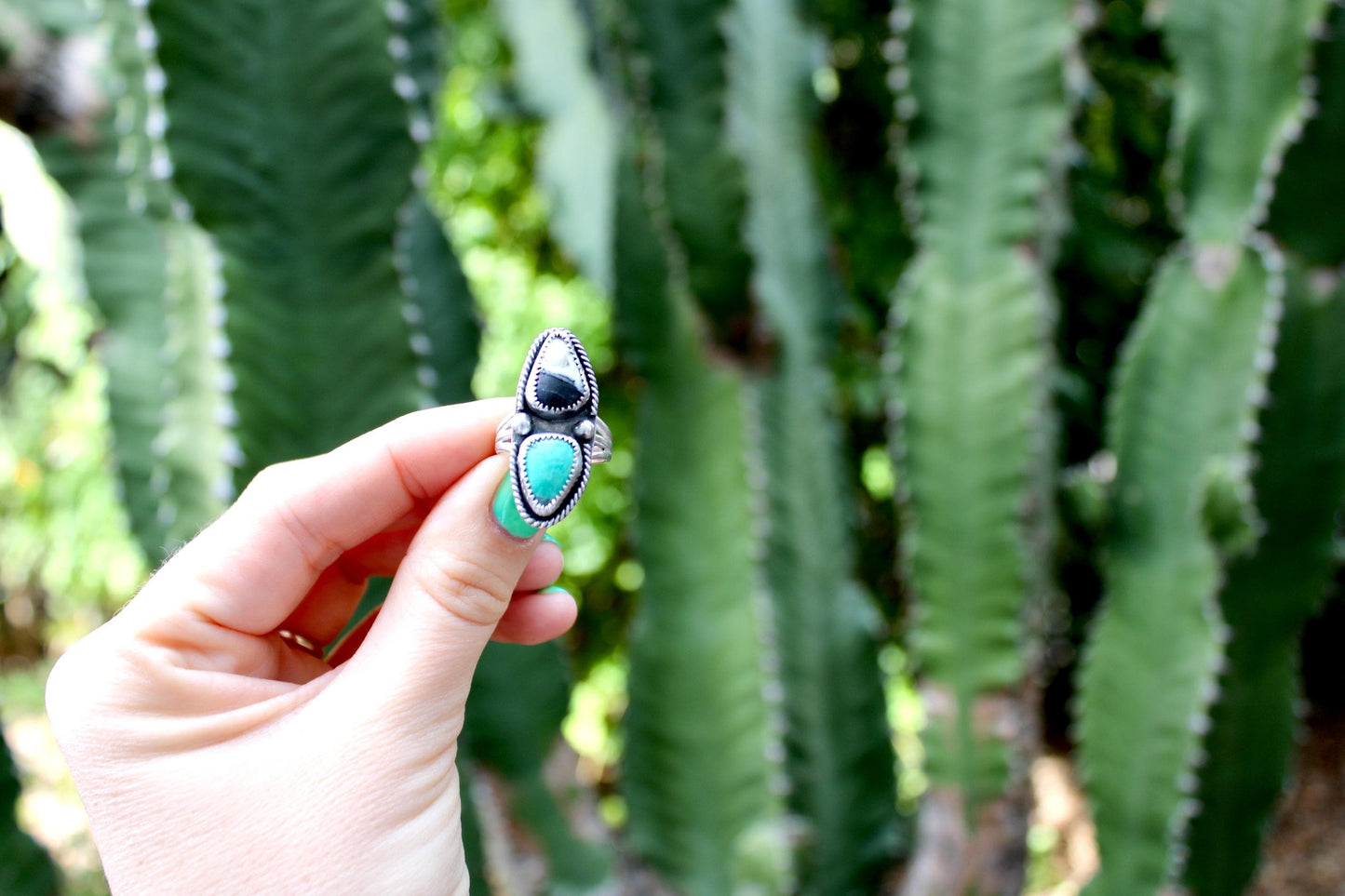 Size 6.5 -Sterling Silver double Turquoise Ring