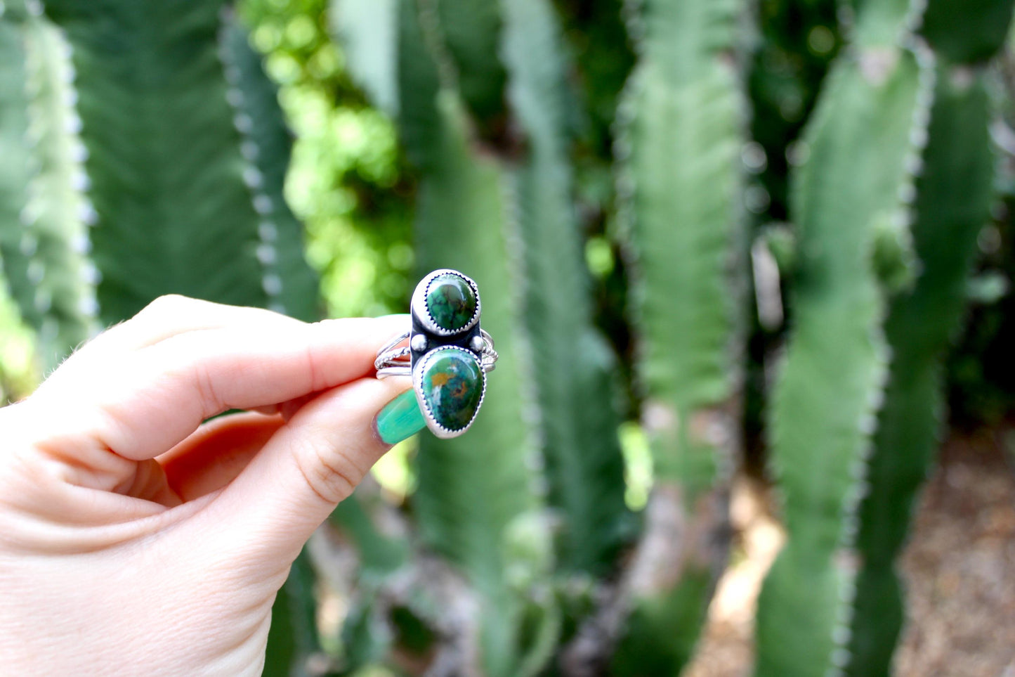Size 9 -Sterling Silver double Turquoise Ring