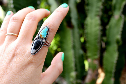 Size 8 -Sterling Silver double Turquoise Ring
