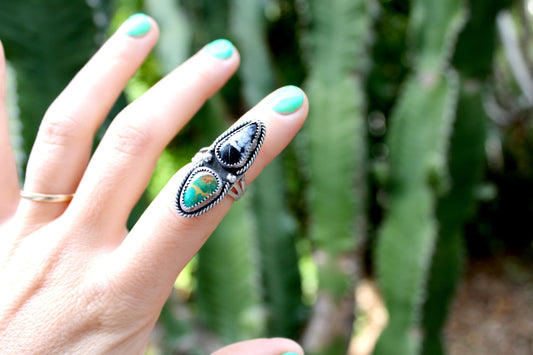 Size 6- Sterling Silver double Turquoise Ring
