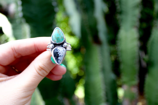 Size 9 -Sterling Silver double Turquoise Ring