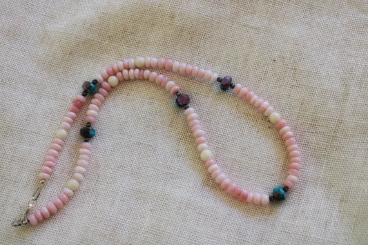 Pink Opal and Kingman Beaded Necklace