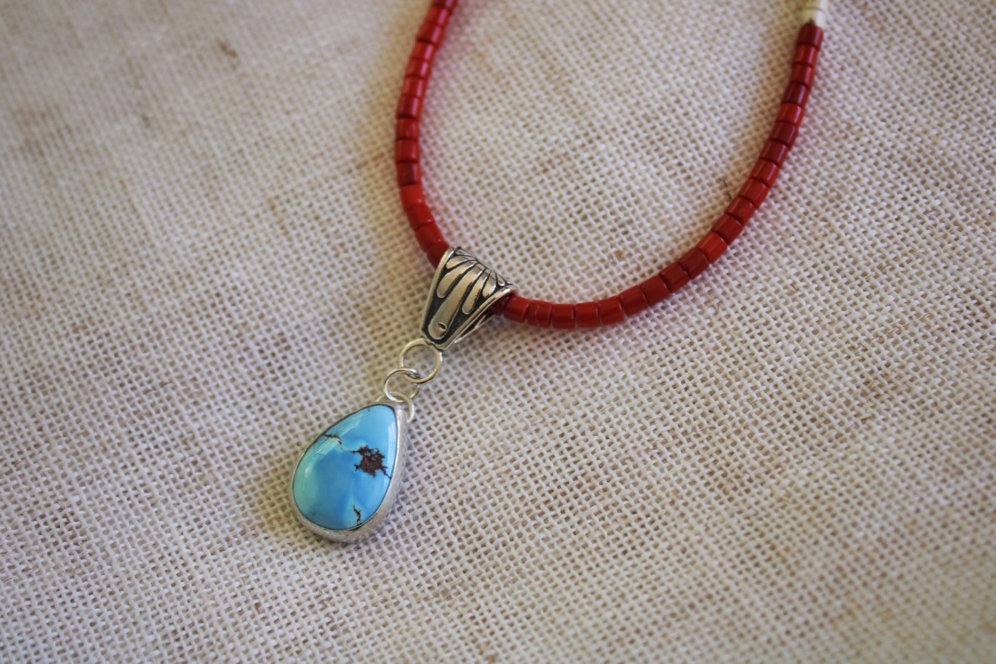 Golden Hills Turquoise Beaded Necklace with Bamboo Coral