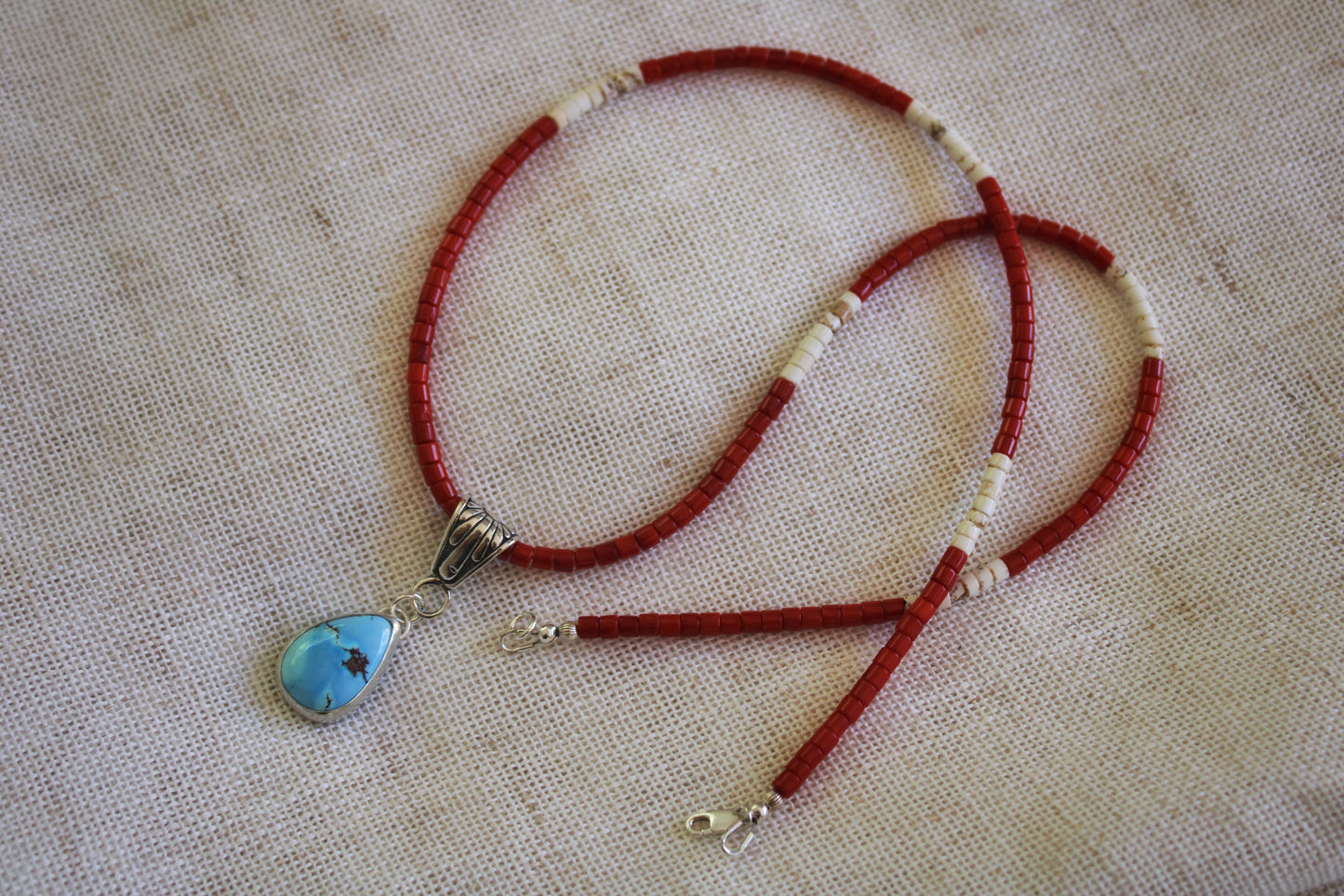 Golden Hills Turquoise Beaded Necklace with Bamboo Coral