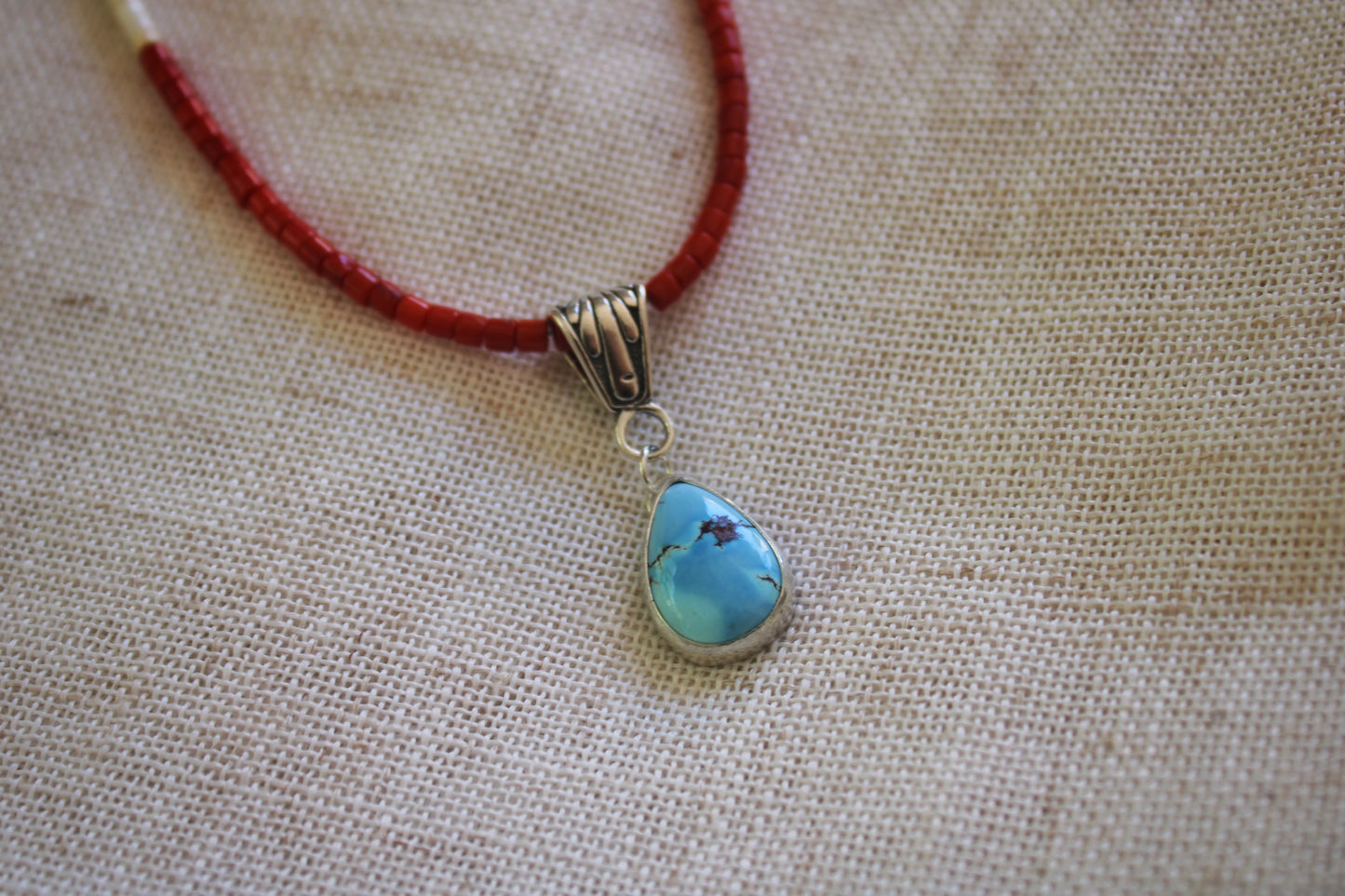 Golden Hills Turquoise Beaded Necklace with Bamboo Coral