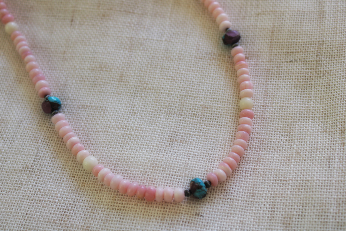 Pink Opal and Kingman Beaded Necklace