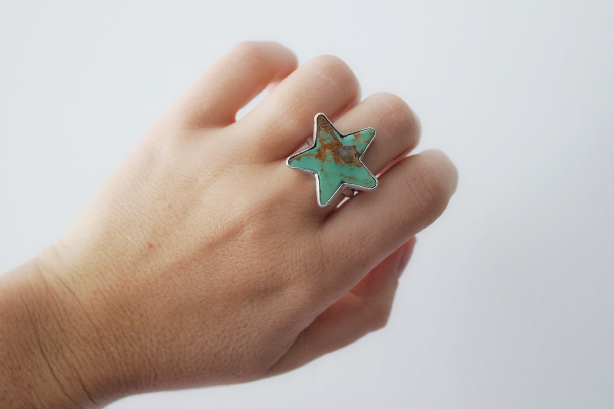 Kingman Turquoise Star Ring- Size 6.5