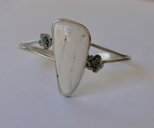 White Buffalo Turquoise Floral Cuff