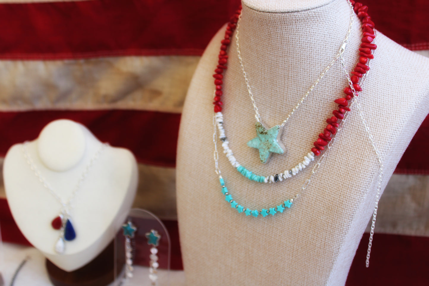 Coral, Royston & White Buffalo Beaded Necklace