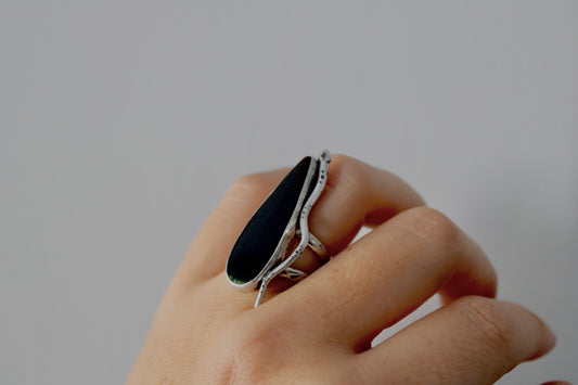 Size 6.5-  Black Onyx Snake Ring