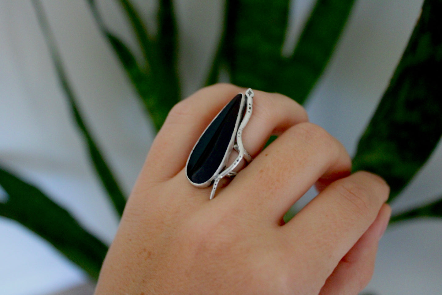 Size 6.5-  Black Onyx Snake Ring