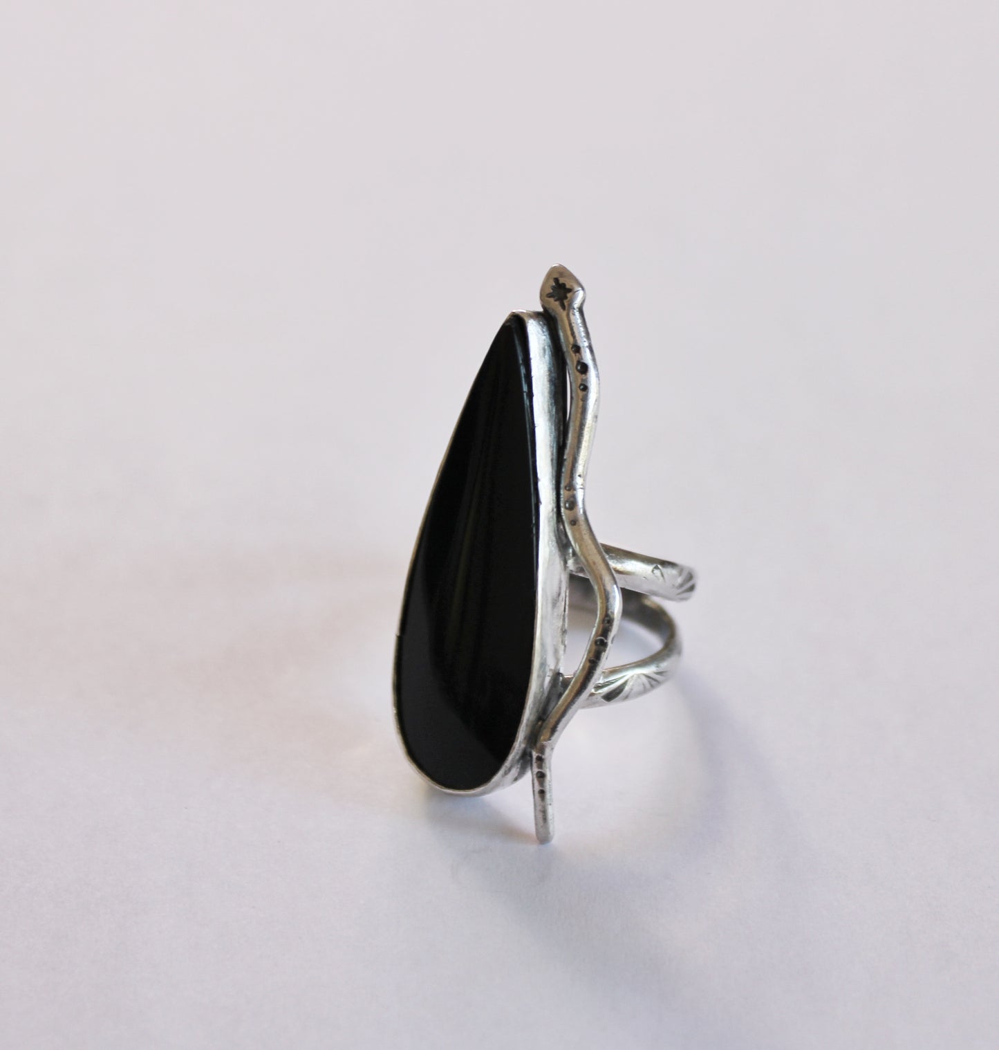 Size 6.5-  Black Onyx Snake Ring