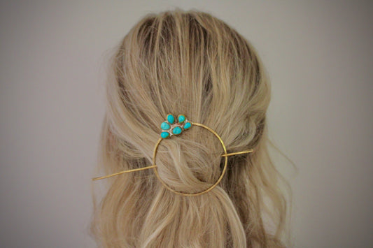 Turquoise Brass Hair Pin with Sonoran Gold Turquoise