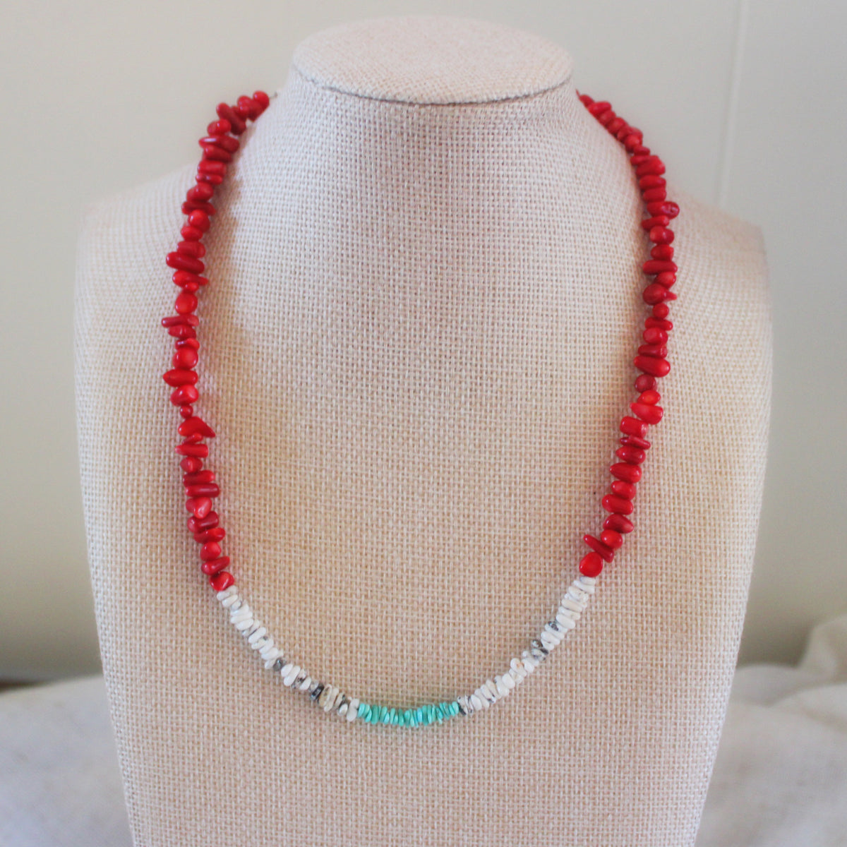 Coral, Royston & White Buffalo Beaded Necklace