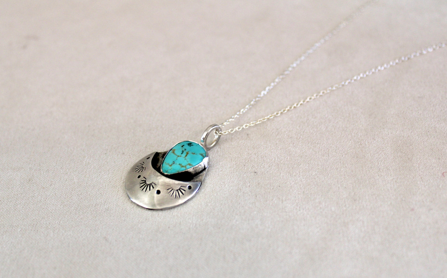 Kingman Turquoise crescent moon necklace