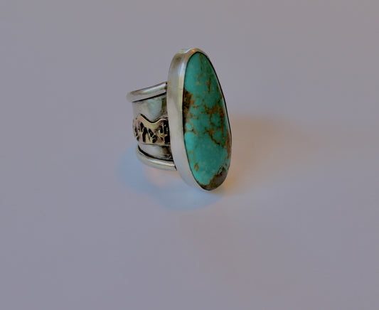Size 7.5-Cactus Turquoise Sterling Silver Statement Ring