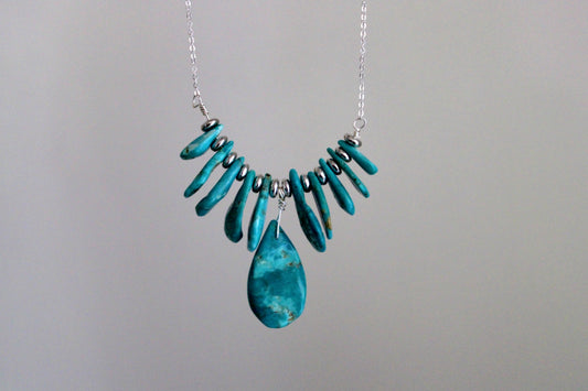 Turquoise Bead Necklace-Sterling Silver