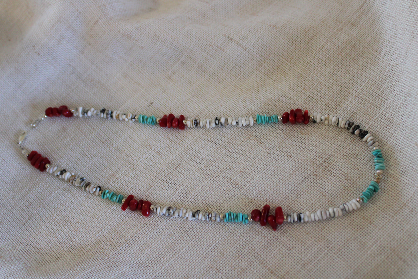 Coral, Royston and White Buffalo Beaded Necklace
