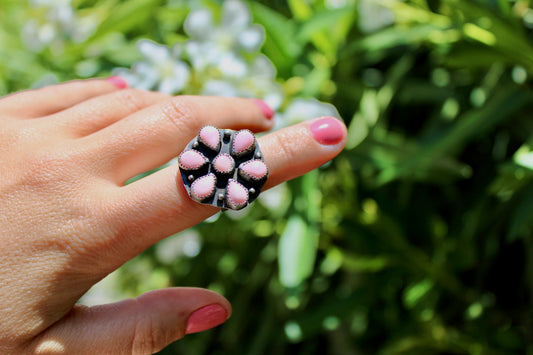 Size 6.5 -Sterling Silver Pink Flower Ring