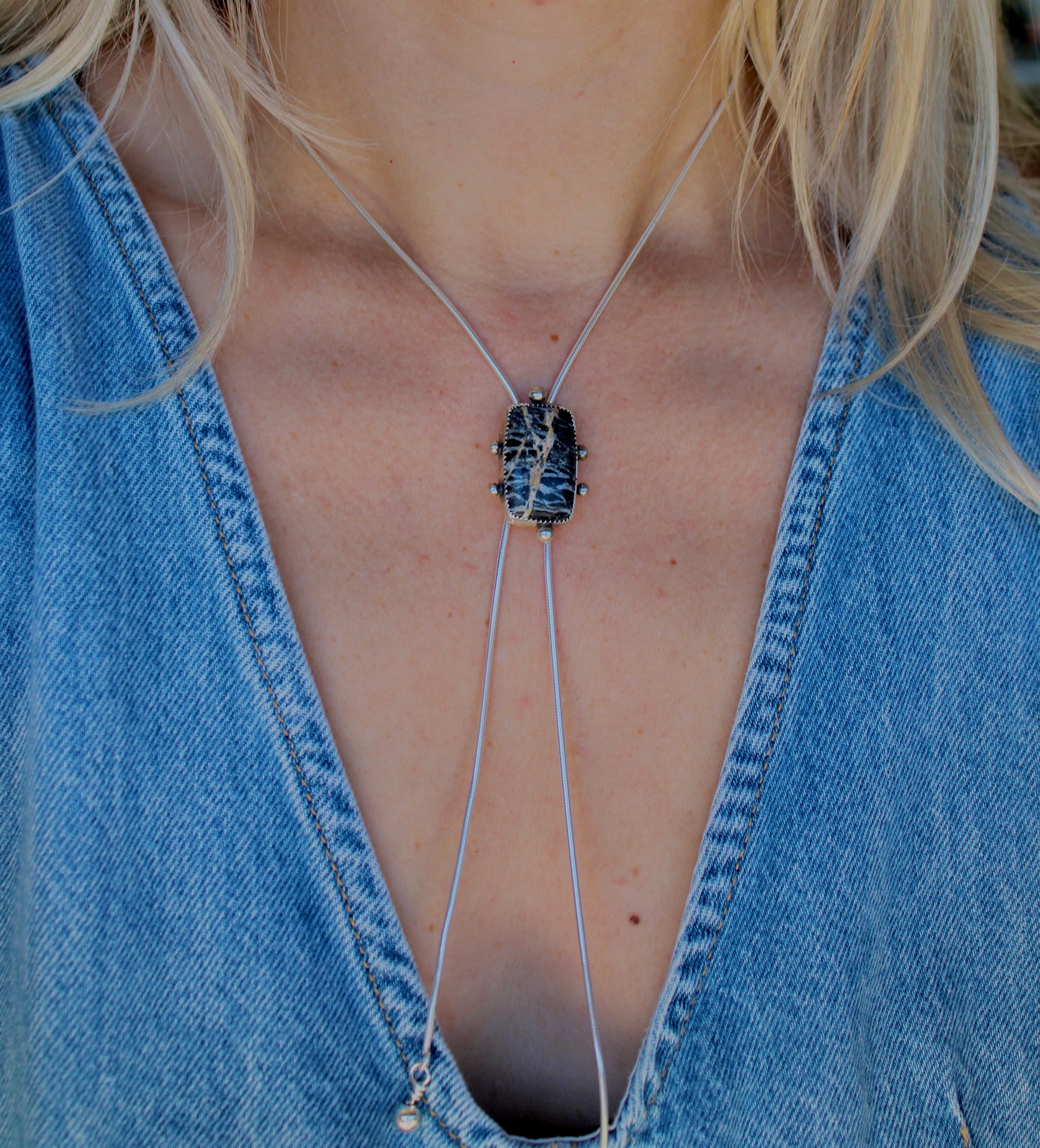 Purple Dahlia Turquoise Bolo Necklace
