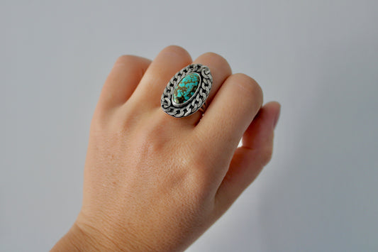 Size 7.5 Polychrome Qingu Turquoise Curb Chain Ring