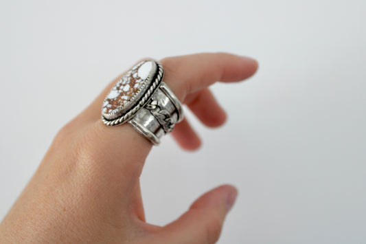 Size 11- Wild Horse Turquoise Statement Ring with Curb Chain