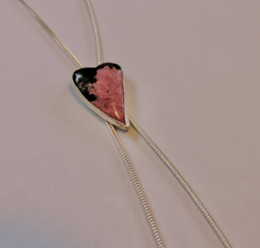 Pink Rhodonite Heart Bolo Necklace
