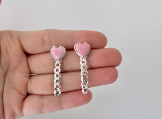 Heart Curb Chain Earring Studs