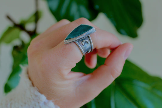 Size 7.5-Wave Jasper Ring with Moon and Star Ring band