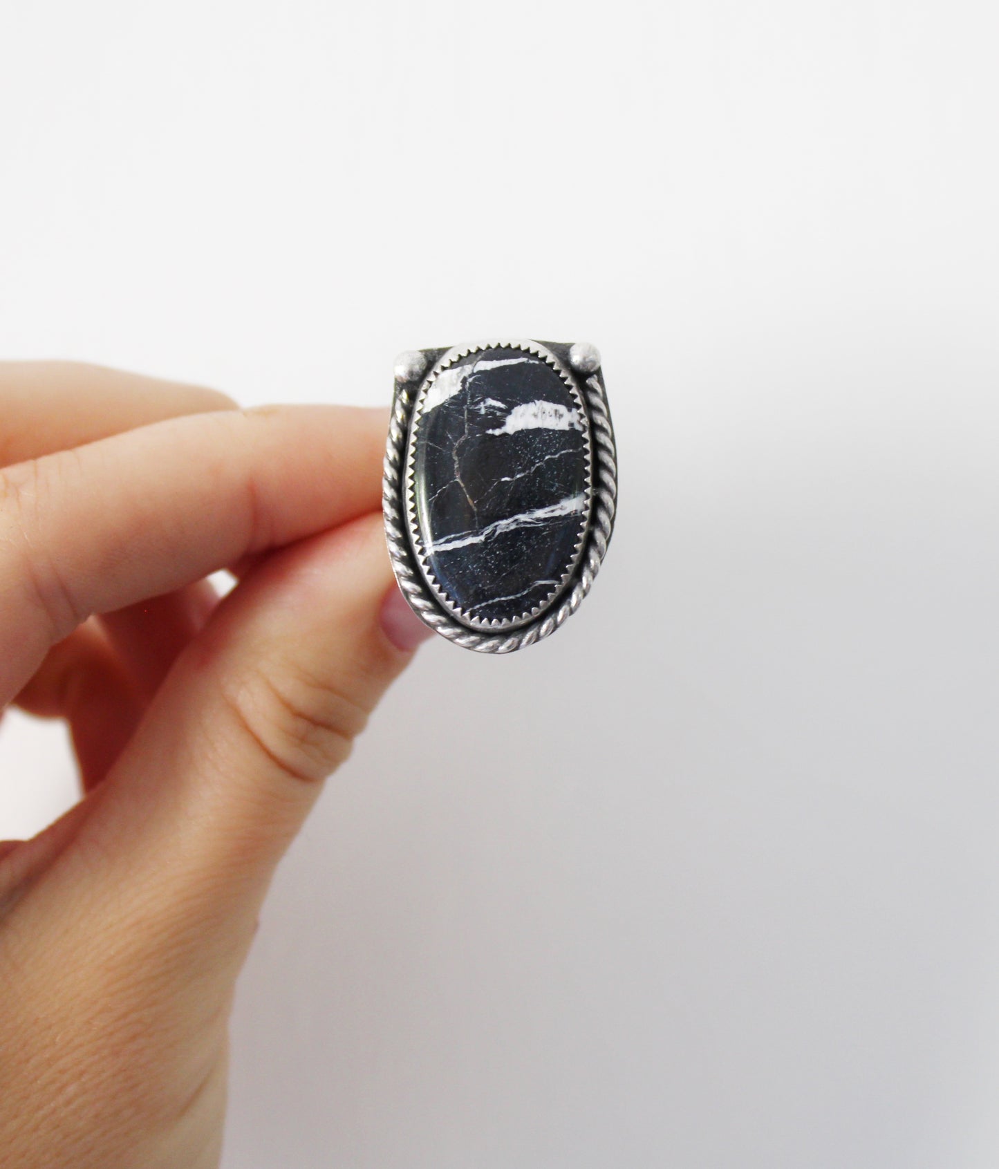 Size 7-White Buffalo Turquoise Sterling Silver Ring