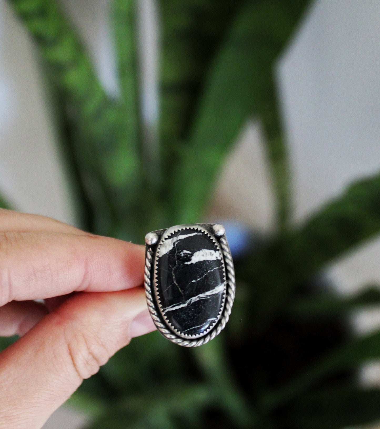 Size 7-White Buffalo Turquoise Sterling Silver Ring