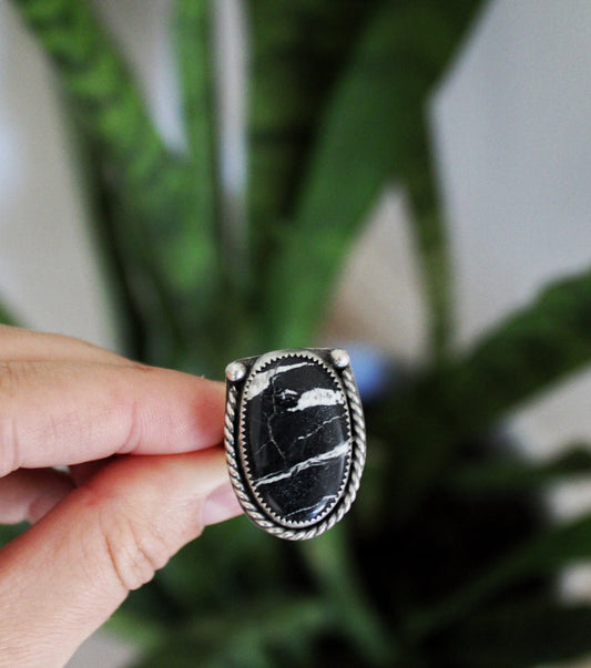 Size 7-White Buffalo Turquoise Sterling Silver Ring