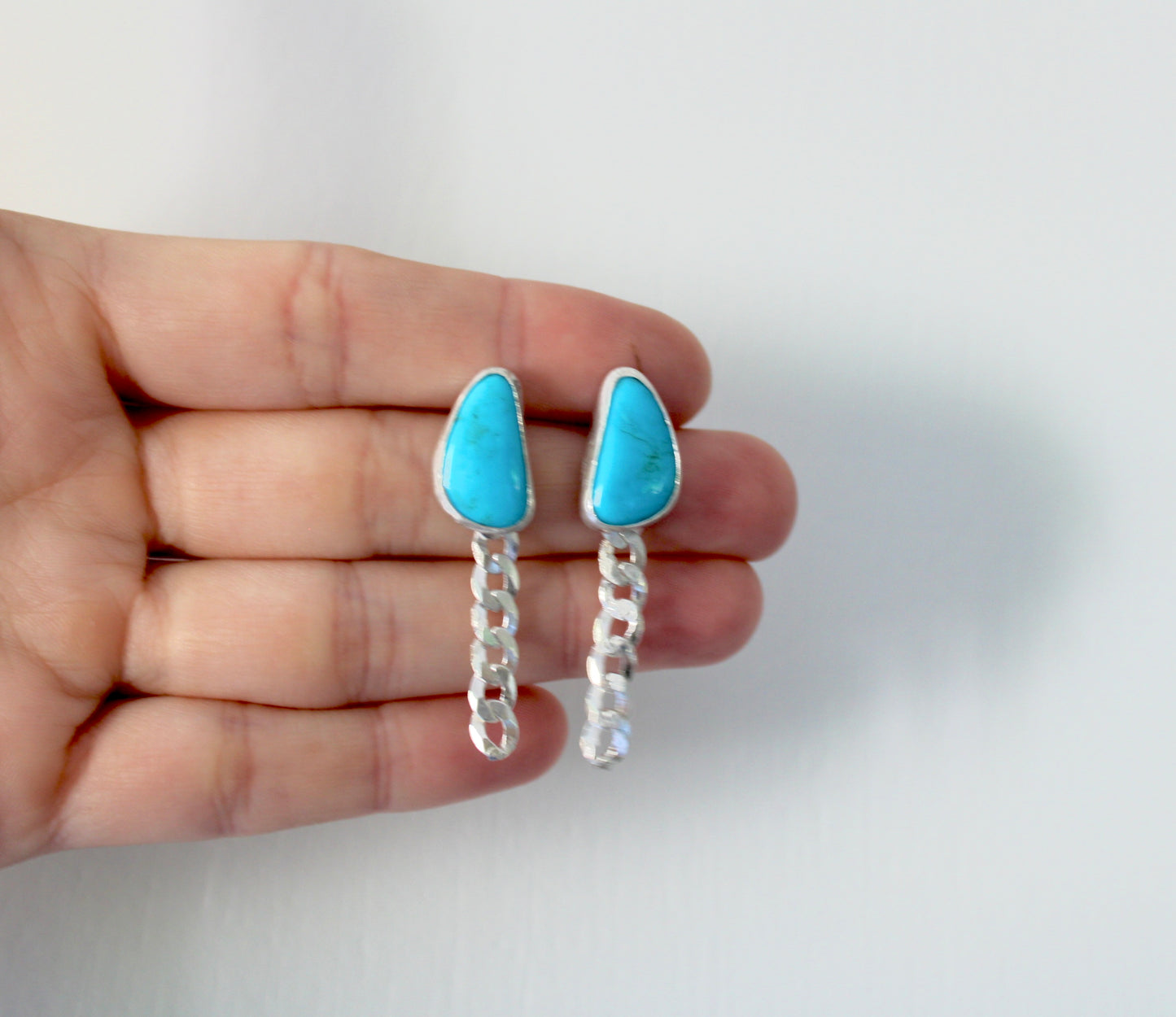 Sonoran Turquoise earring studs with curb chain tassel