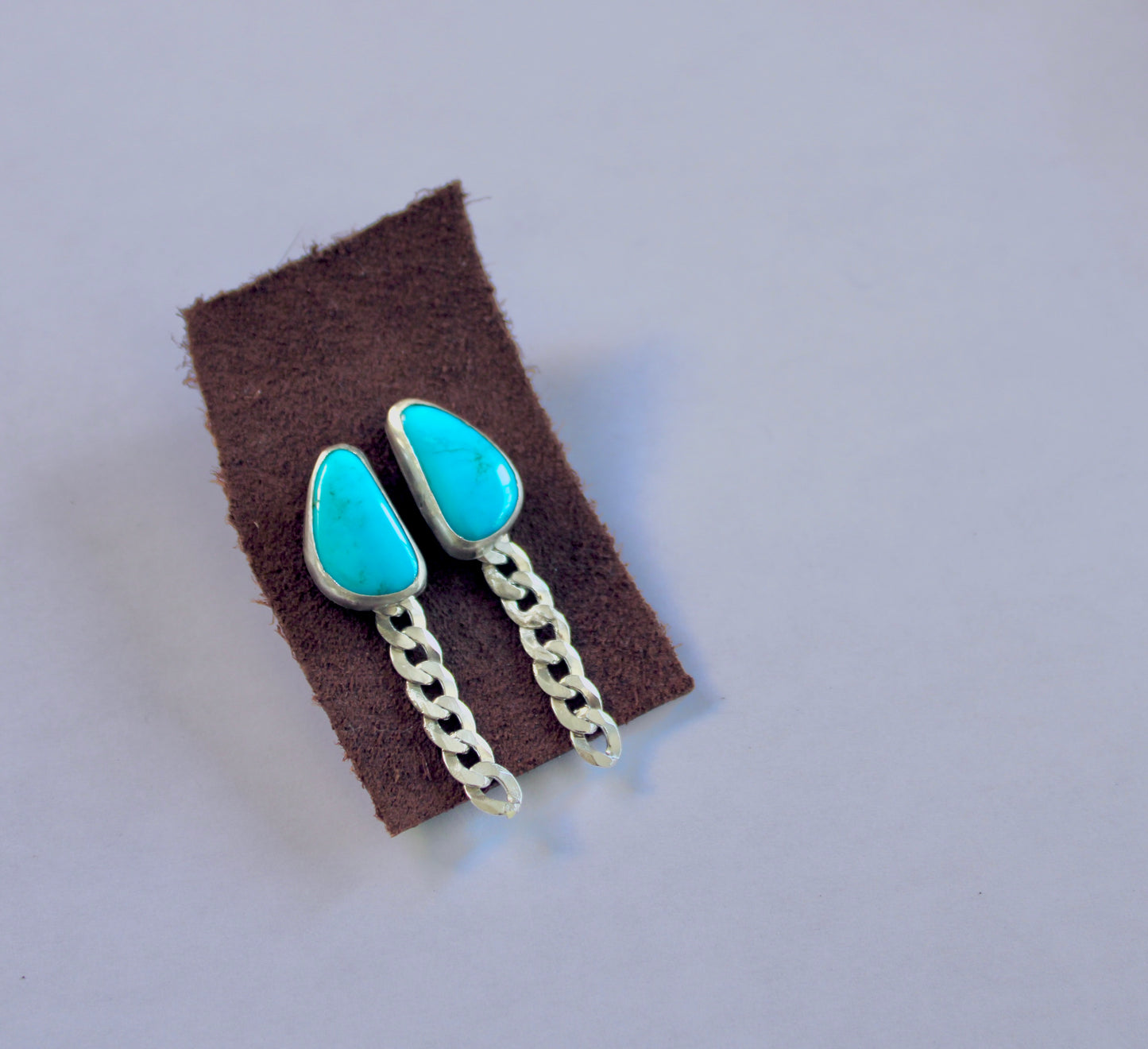 Sonoran Turquoise earring studs with curb chain tassel